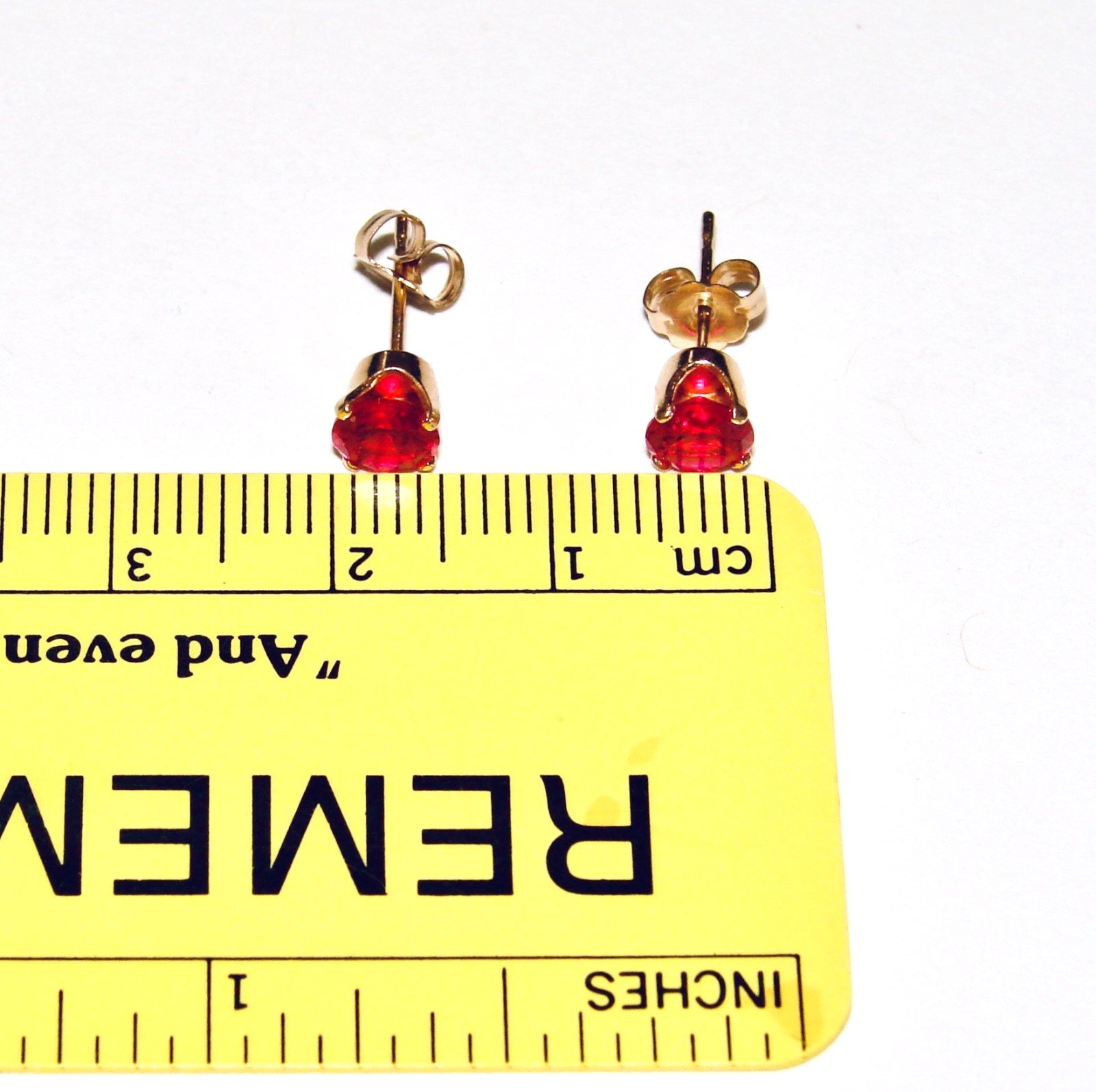 14K YELLOW GOLD RED RUBY ROUND STUD EARRINGS 5MM … - image 4