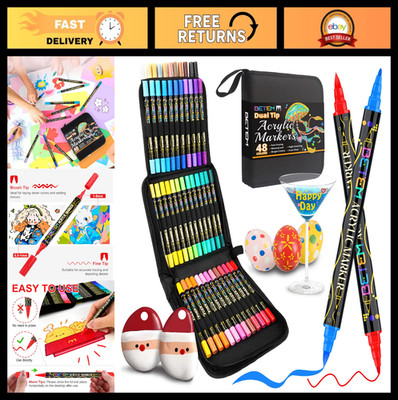 48 Colors Dual Tip Acrylic Paint Markers - Brush & Fine Point Art Supplies for D