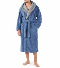 DAVID ARCHY Men's Soft Plush Fleece Robe Large, A7, Light Blue- Shu Velveteen