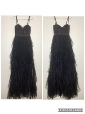 Klesis Black Lace Bustier Corset Top Maxi Dress Tulle Ruffles Sm