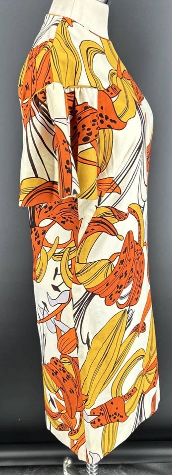 Vestido Malia Hawaii Talla 10-12 Naranja Floral Cuello Simulado Funda Tejido Vintage Foto 4 de 4