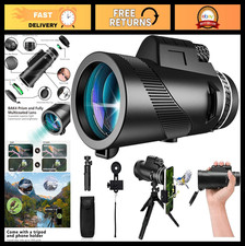 High-Powered 80x100 Monocular Telescope with Smartphone Adapter for Hunting, Bir