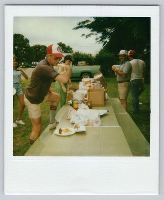 70s Polaroid Snapshot Family Outdoor Picnic Funny Baseball Cap & Socks Man Photo