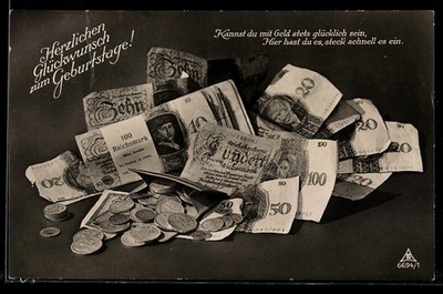 Postcard Can You With Money..., Bills, Purse With Coins, Birthday Greeting 