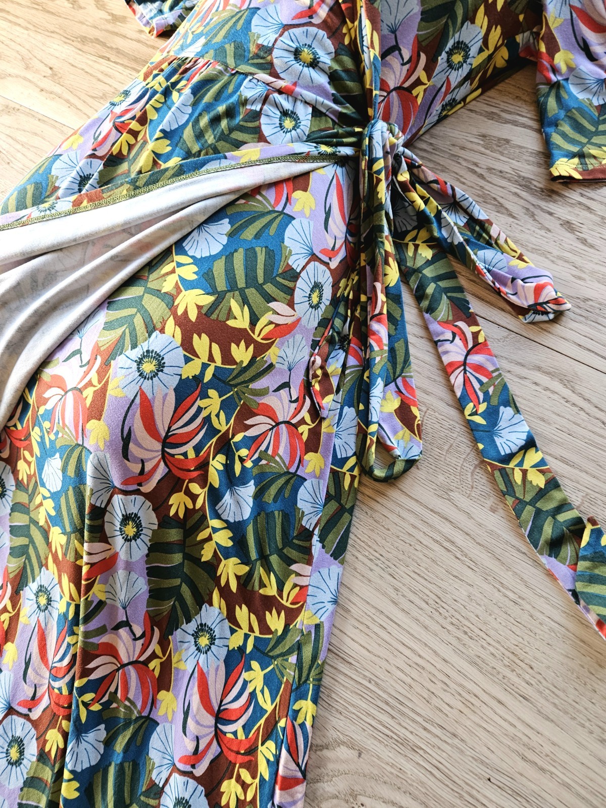 Boden Lavina jersey wrap dress red oak, tropical palm print size 10R RRP £110 image 9