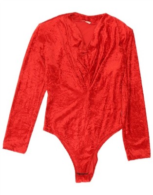 Vintage Damen Samt Body UK 14 Medium Rot Baumwolle AN05