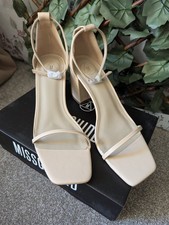 Missguided Mid Heel Block Barely There Sandals Sand Nude Size UK 7 EU 40