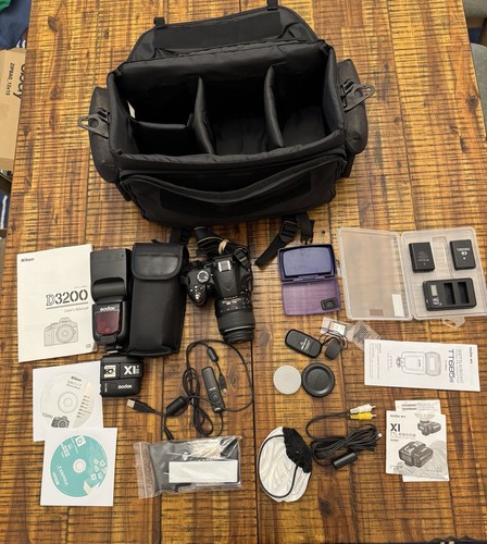 Nikon D3200 Digital SLR Camera 18-55mm with Bag Godox Flash Shutter Count 455