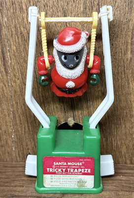 Vintage Santa Mouse Tricky Trapeze Push Button Acrobat Toy J.C. Penney