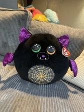 Ty beanie Squish A Boo Plush Round Halloween Bat EERIE Size 12” NWT!