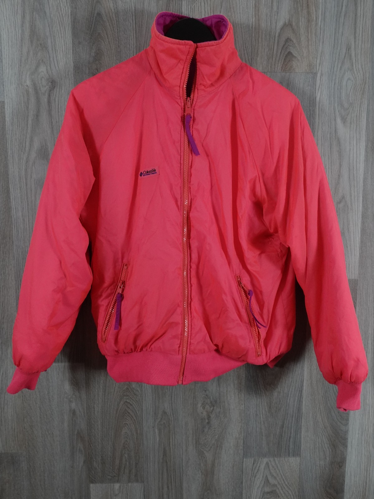 Columbia Reversible Womens Puffer Jacket Large Pink Purple Full Zip Coat Outdoor