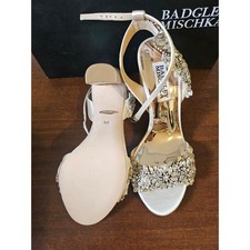 Badgley Mischka Heeled Sandals Womens 5.5 Ivory Crystal Embellished Block Heel