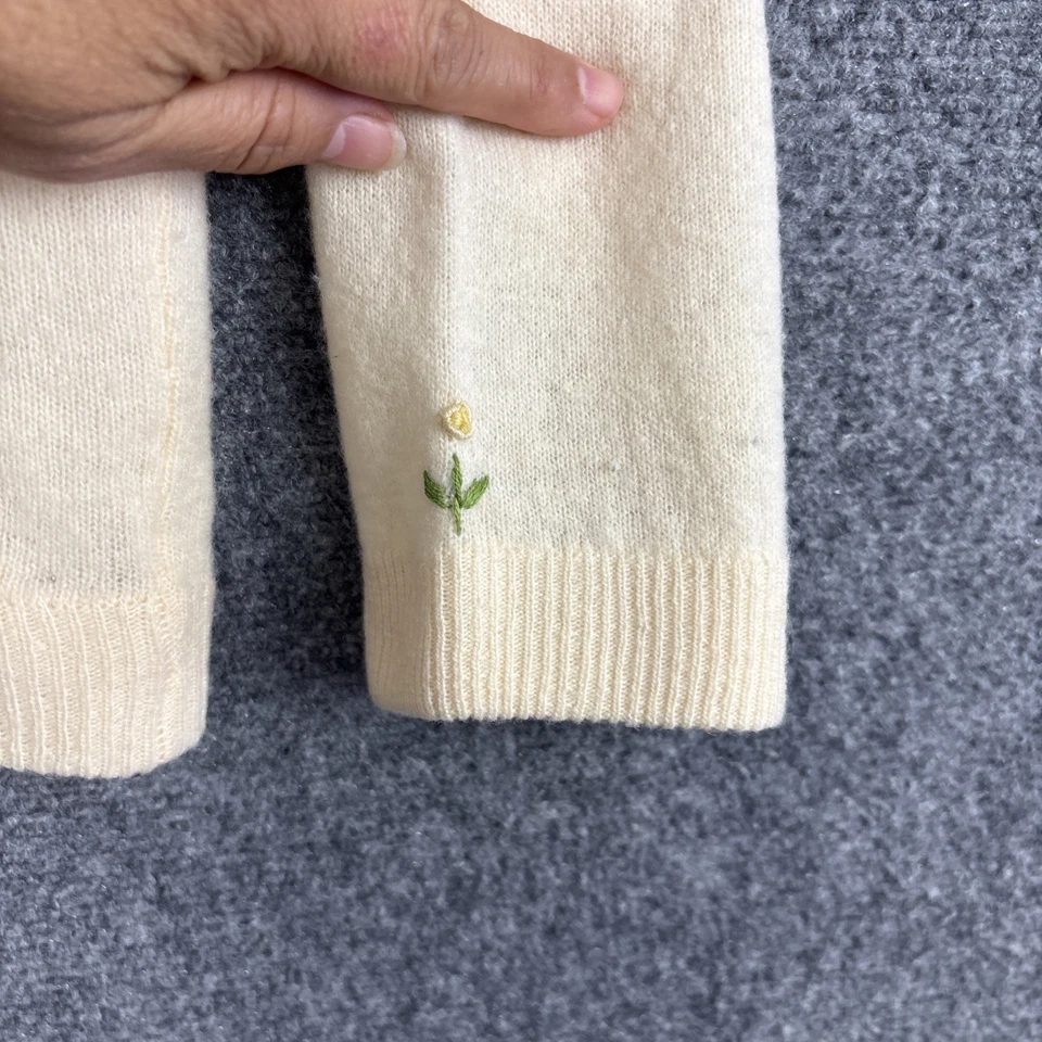 Suéter Vintage Mujer Talla 40 Crema Bordado Perla Botones Forrado Foto 4 de 4