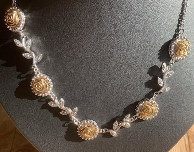 Gablonzer Halskette Statement Kette, 90er Jahre, Collier Röschen amer Double 126