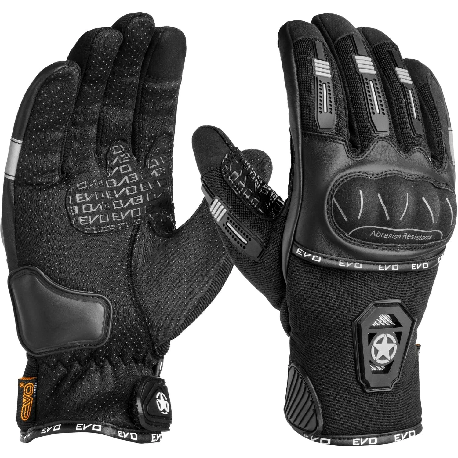 EVO Fitness Motorbike Gloves for summer, Touchscreen Motorcycle L, Black