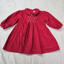 Vintage 90s Petit Ami Red Corduroy Christmas Long Sleeve Dress 9 Months