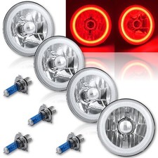 5-34 Red Led Cob Smd Halo Angel Eyes Halogen Light Bulbs Metal Headlights Set