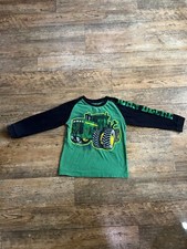 John Deere Tractor Kids Green Shirt with Black Long Raglan Sleeves Large