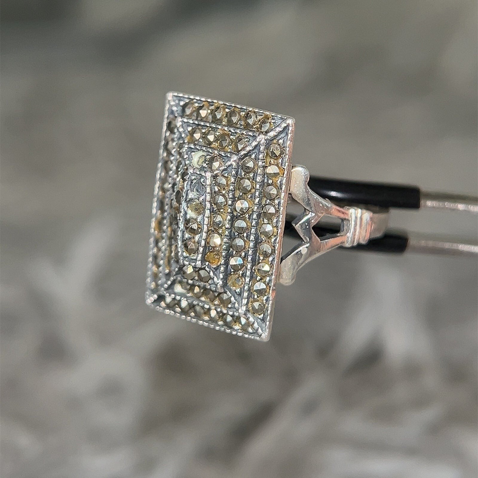 Sterling Silver Rectangular Marcasite Ring - image 3