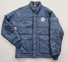 70s Swingster Puffer Jacket Men’s Small Made in USA Navy Blue Roadway Patch