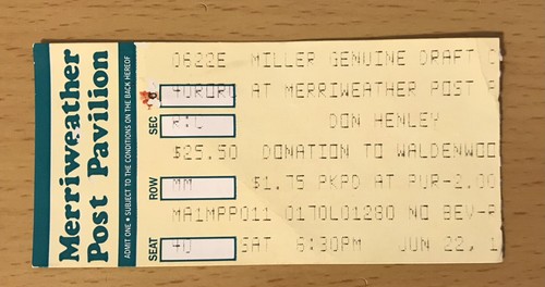 1991 DON HENLEY WASHINGTON D.C. BILLET DE CONCERT STUB THE EAGLES HOTEL CALIFORNIE - Photo 1/2