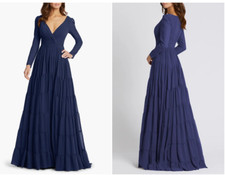 MAC DUGGAL 55311 LONG SLEEVE RUFFLE TIERED MIDNIGHT NAVY GOWN sz 8