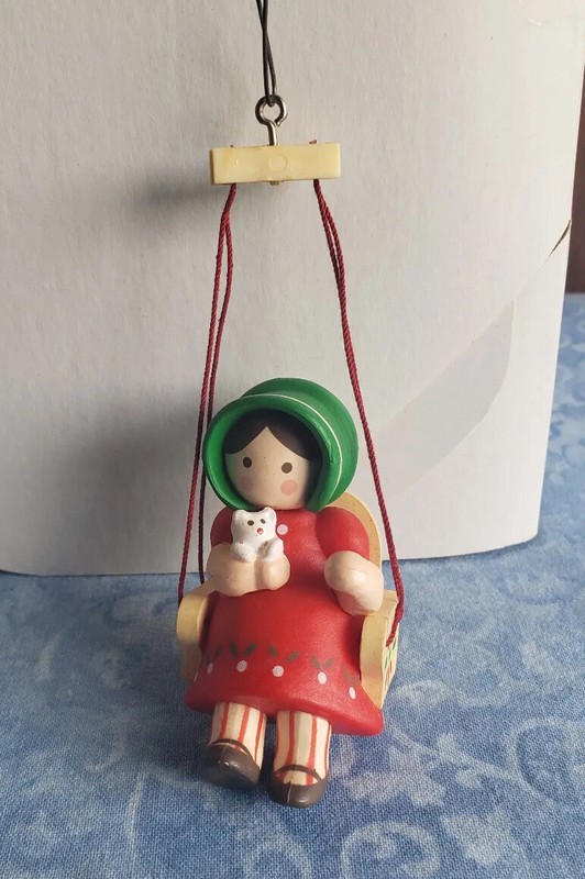 Vintage 1979 Hallmark Tree Trimmer Christmas Ornament Swinging Little Girl w/Cat