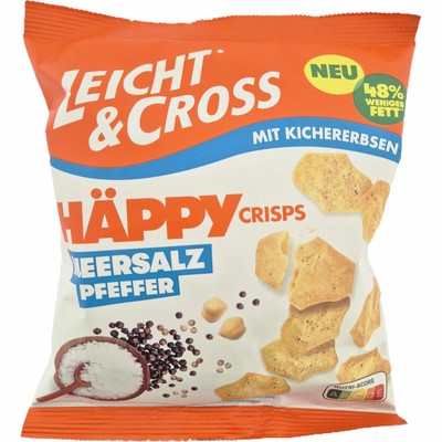Leicht & Cross Häppy Crisps mit Kichererbsen Meersalz Pfeffer 80g Packung