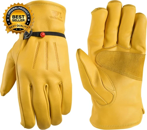 Men'S Leather Work Gloves with Adjustable Wrist, Extra Large 