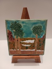 Palm Tree Ceramic Decorative Art Tile Sighned With Hanger 6"