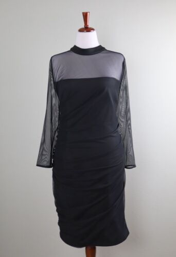 CALVIN KLEIN $129 Mesh Overlay Black Mock Neck Shirred Ruched Dress Size 22W