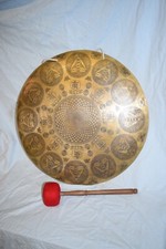 Gro&szlig;er Gong mit Schlegel-Tibet, Bronze-graviert, Dorje, Jogis, Beschriftung,55cm