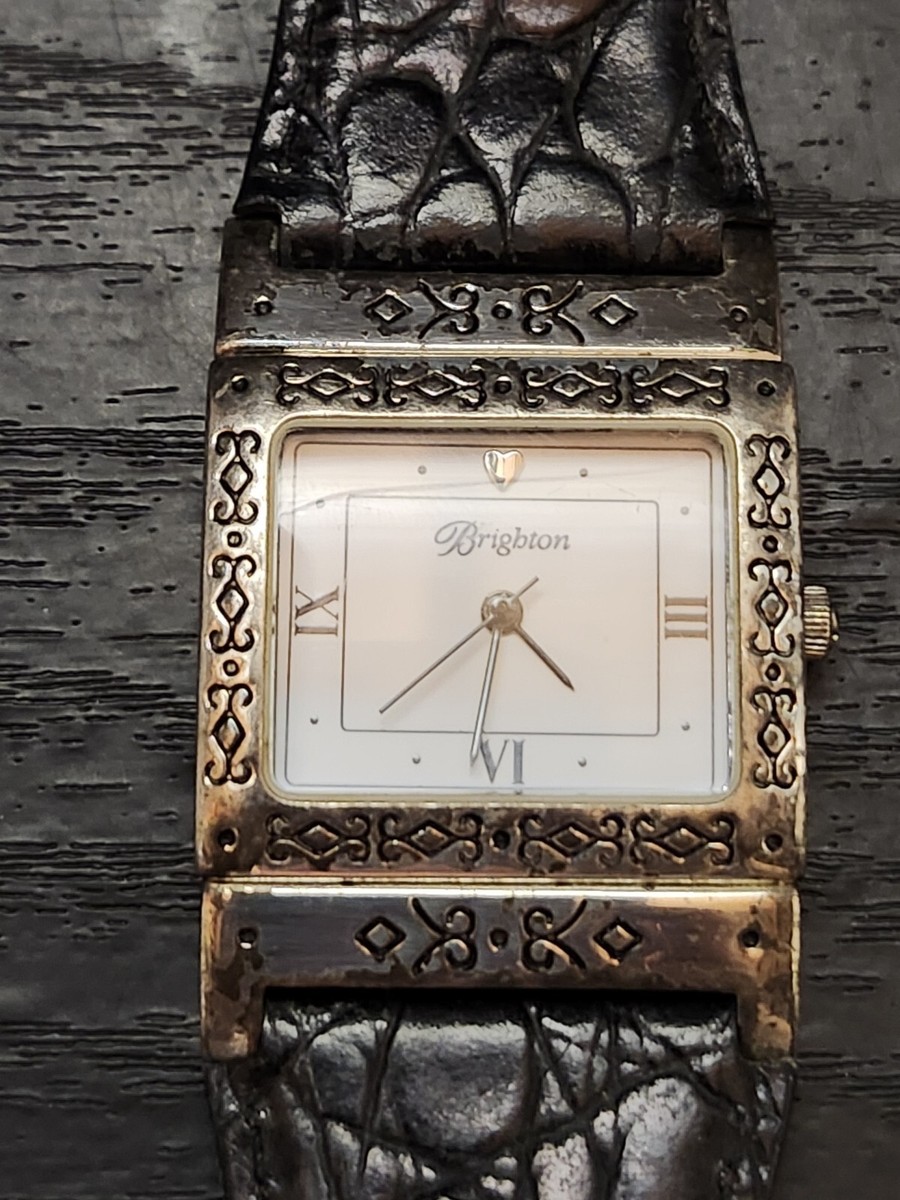 Brighton Plymouth Watch Reversible Black Red Leather Silver Needs Battery