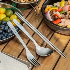 Titanium Utensils Set Long Handle Spoon Fork Chopsticks Ultralight Outdoor Campi