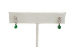 Sterling Silver 925 Green White Cubic Zirconia Teardrop Dangle Earrings