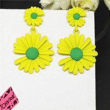 New Yellow Enamel Cute Flower Sunflower Girl Fashion Lady Women Stand Earrings