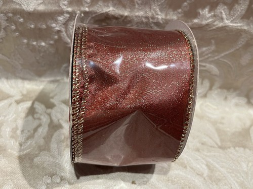 Nicole RED & GOLD IRIDESCENT SOLID Wired Christmas Holiday Ribbon 2.5” X 30 F - Picture 2 of 3