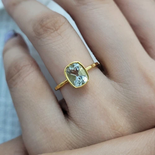 Natural Green Amethyst Octagon Cut Ring Unique 14k Gold Filled Anniversary Ring