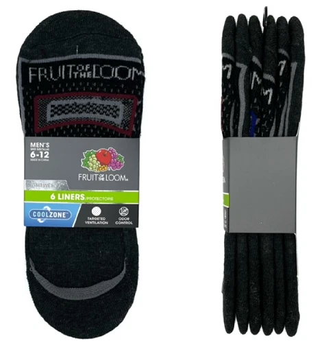 New, FRUIT OF THE LOOM Men's No-Show Liners, 6 Pairs, Free Shipping!