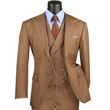 BIG  TALL Men's Lt Brown Textured 3pc Modern Fit Suit w/ Adjustable Waist NWT