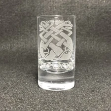 Ireland Shot Glass Schott Zwiesel Crystal Etched Celtic Knot Fighting Dragons