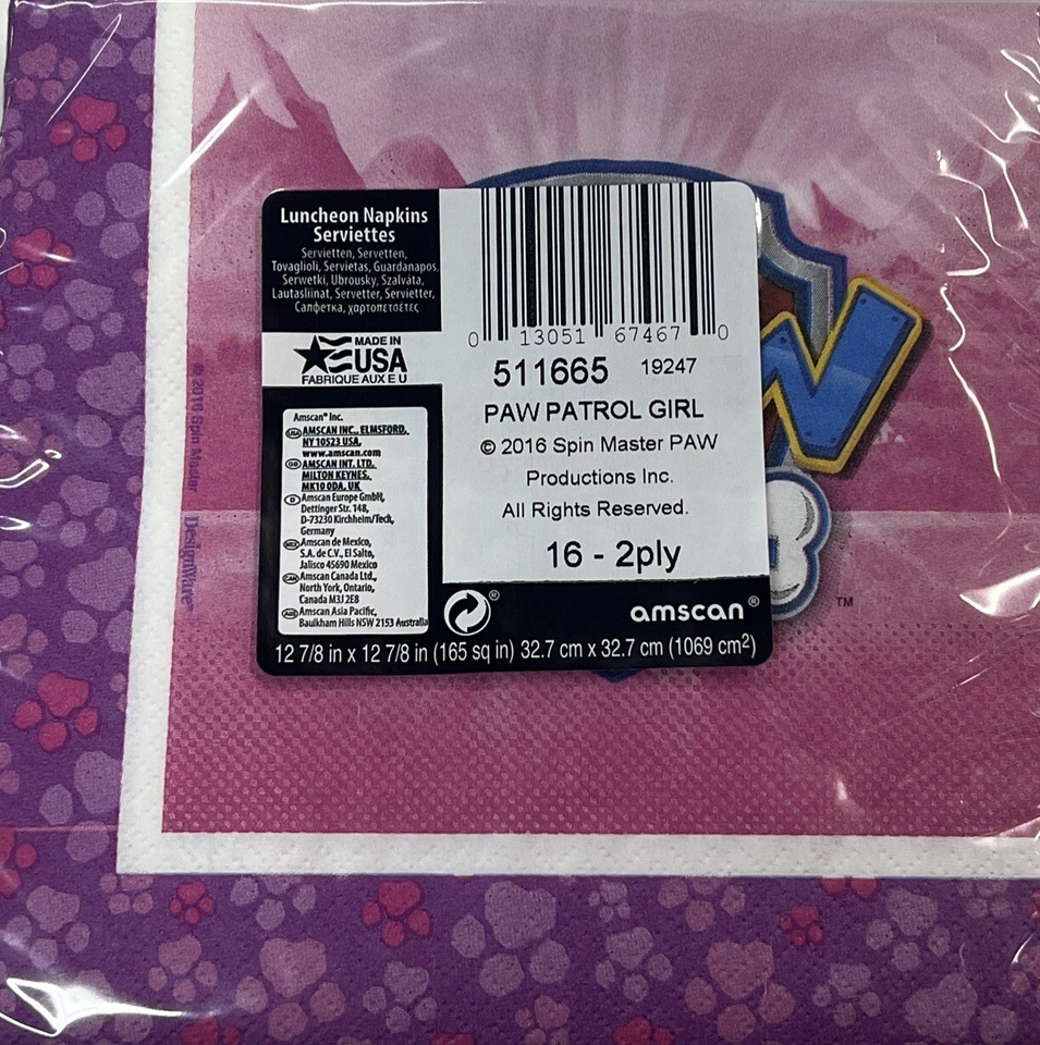Guardanapos descartáveis de papel rosa para almoço Paw Patrol - Imagem 2 de 2