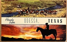 Odessa Texas Howdy Cowboy Smoking Cigarette Postcard c1950