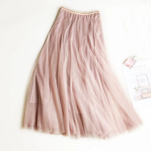 Women Casual Mesh Lace Tutu Skirts Midi Tulle A-line Slim Elastic Swing - Picture 2 of 15