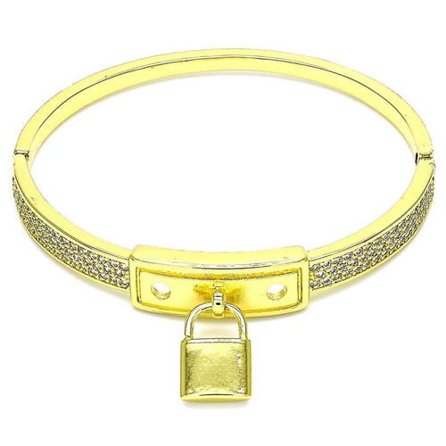 New 9ct Gold GF Lock Bangle with Clear Simulated Diamond JS209 eBay