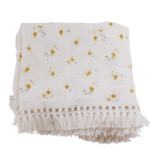 Baby Tassel Swaddle Wrap 2 Layer Soft Cotton Receiving Blanket Muslin Quilt - Afbeelding 11 van 11