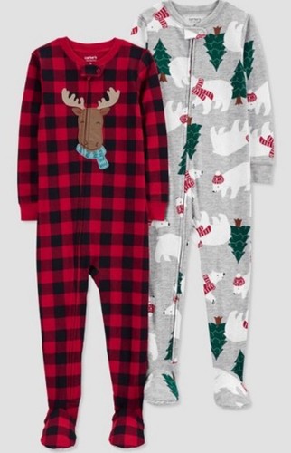 Carter's Toddler Boys' 2pk Buffalo Checkered Reindeer and Polar Bear Fleece 18M
