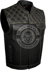 Men's Denim  Leather Motorcycle Vest with Gun Pockets SOA Biker Club Vest