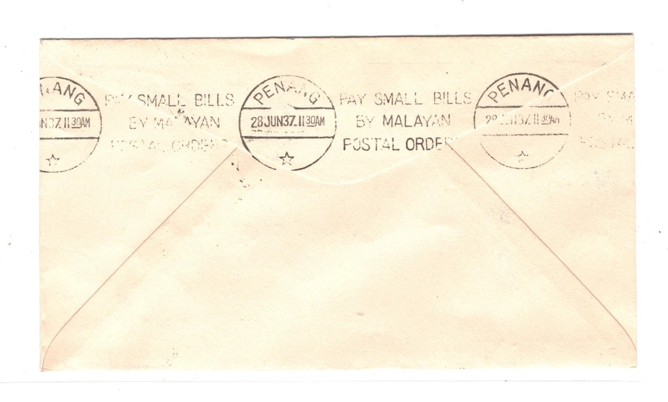 Cubierta de correo aéreo del estrecho de Malasia SINGAPUR PRIMER VUELO PENANG 1937{samwells}MA1716 Foto 4 de 4