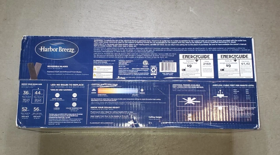 Harbor Breeze Reverdy 44-in Matte Black LED Ceiling Fan with Light & Remote - Image 2 of 4